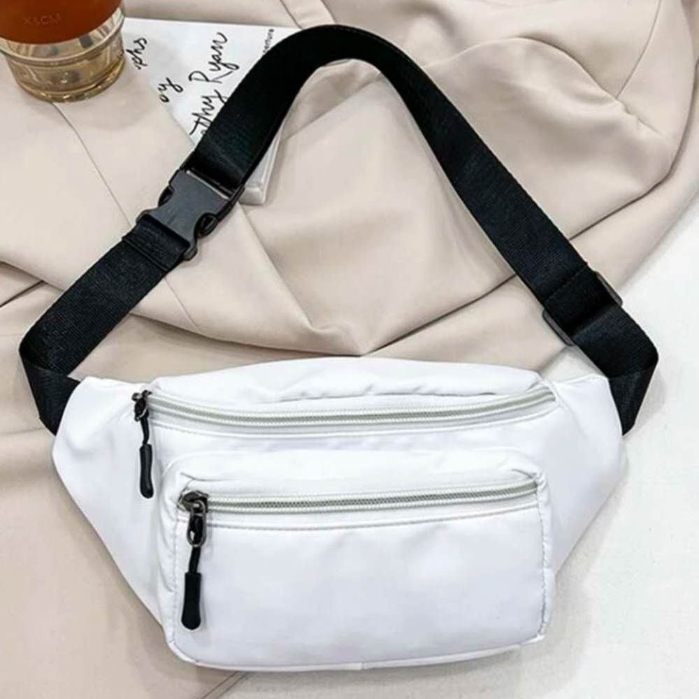 💙 Women’s White Nylon Double Front Pockets Adjustable Strap Fanny Pack